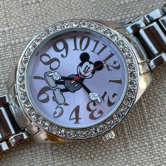 Disney Accutime Women Wristwatch Silver Tone Pink Face Quartz Watch - Picture 5 of 12
